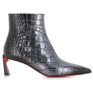 Christian Louboutin Condora Booty 55 Black Silver Croc Ali Ankle Heel Boot 38